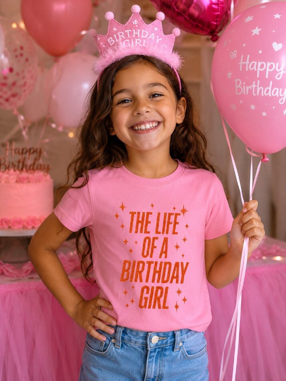 🎉💖 "The Life of a Birthday Girl" Graphic Tee | Youth Small | Pink